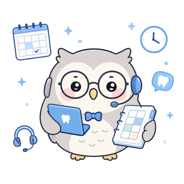 予約表を読み切るフクロウのイラスト